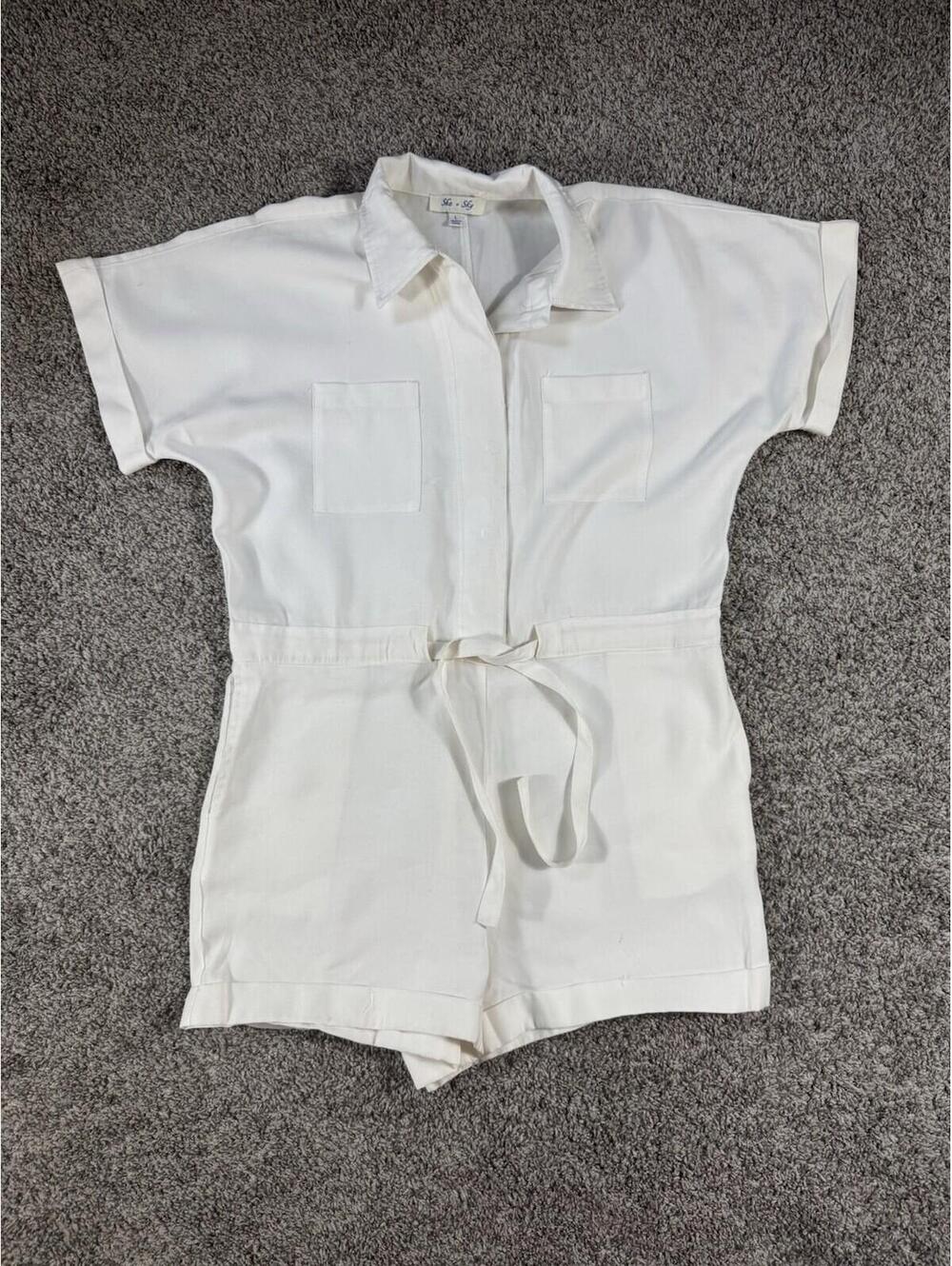 She + Sky White Romper Boho Size L